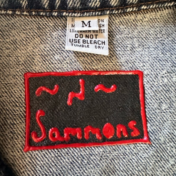 Sammons vintage 80s wearable ART Southwest Navajo Symbolic Denim Jacket - Picture 2 of 9